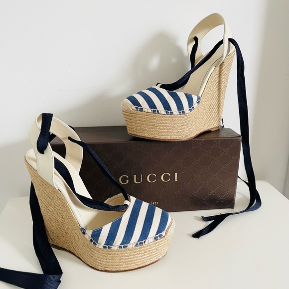 NEW IN BOX GUCCI WEDGE ESPADRILLES - Picture 3 of 11